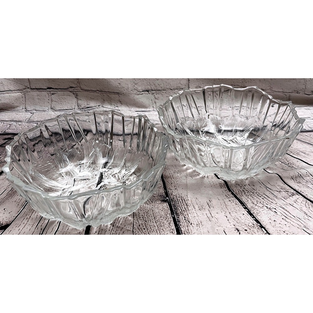 Set of 2 Vintage Hoya Brutalist Iceberg Pattern Crystal Bowls 9 in.